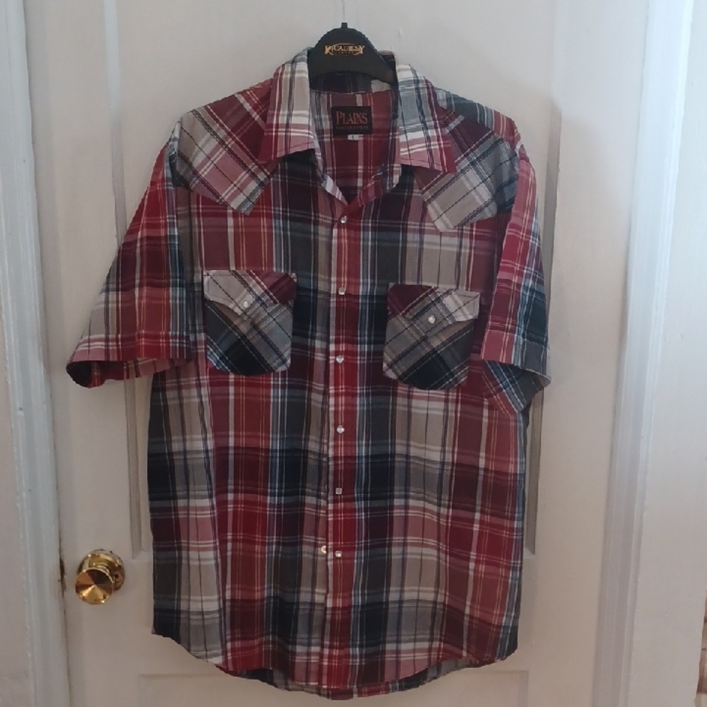 Westetn Plaid Men's Shirt Mens Size Large Pearl Snaps